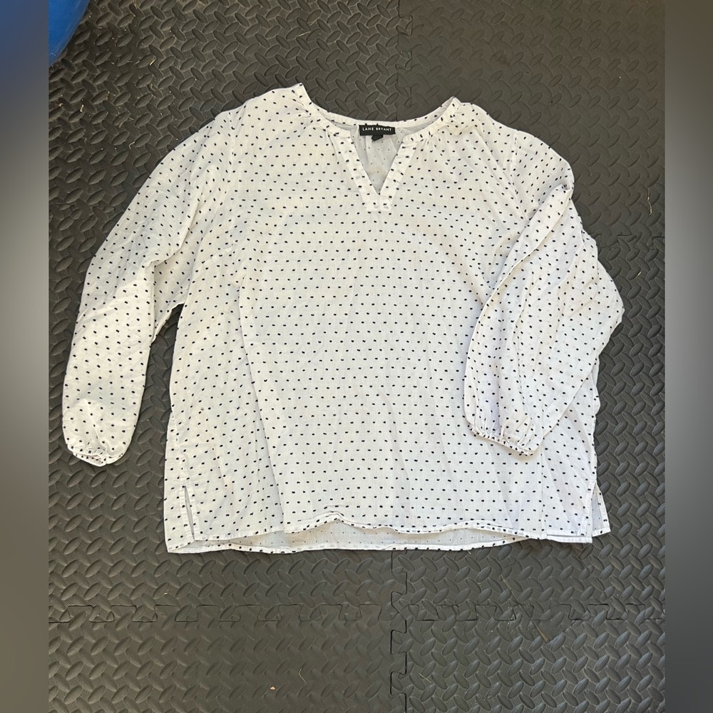 Lane Bryant White and Navy Polka Dot Blouse
